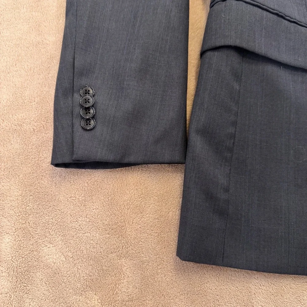 Tommy Hilfiger 100% Wool Blazer Charcoal Grey Windowpane Plaid Minimalist Sz 40R